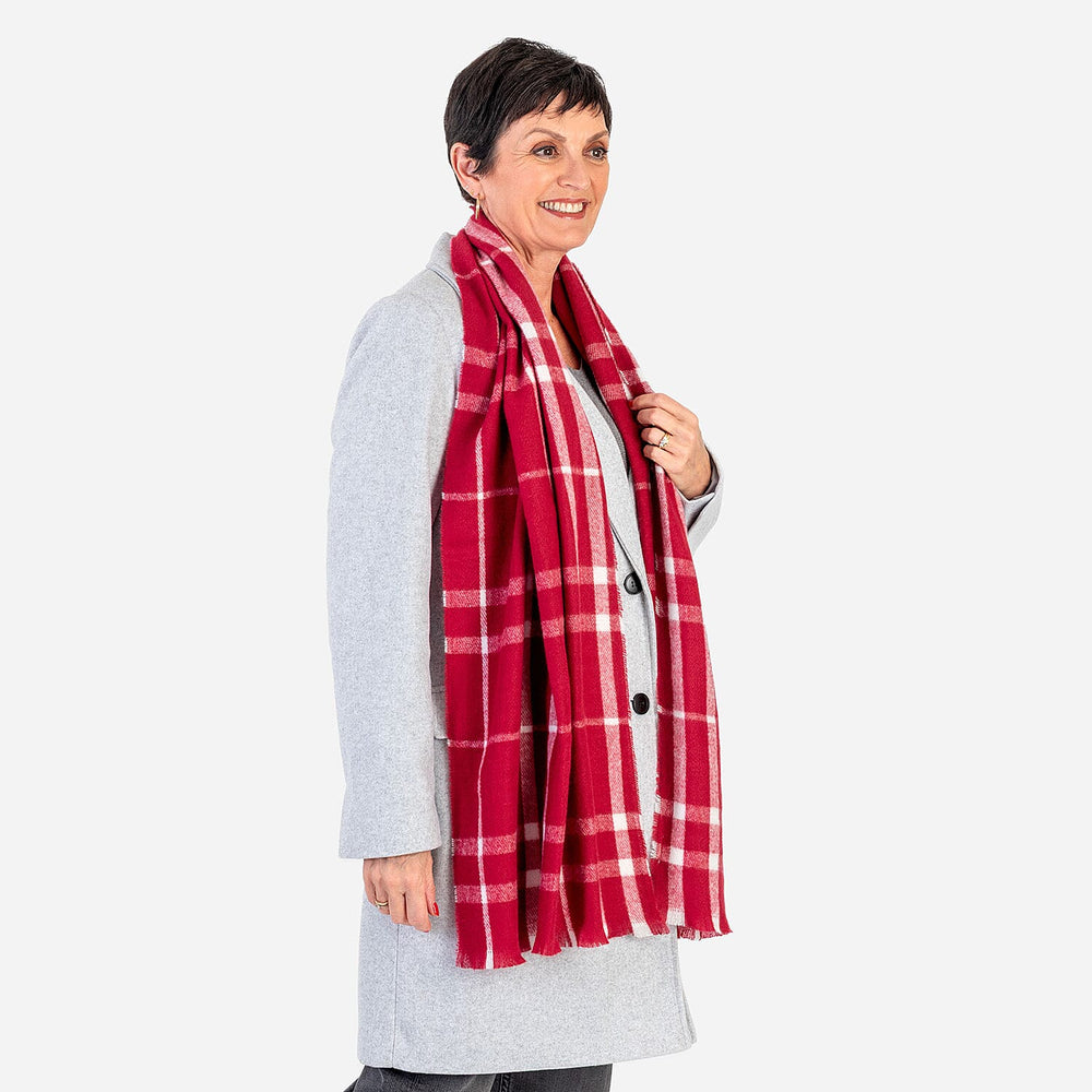 Supersoft Feel Checkered Scarf (180 x 50 cm) - Wine - White