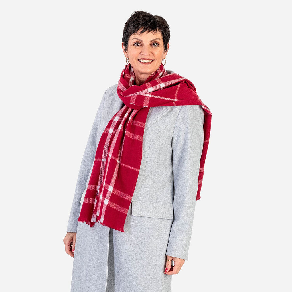 Supersoft Feel Checkered Scarf (180 x 50 cm) - Wine - White