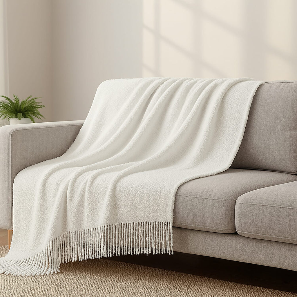 Supersoft Mohair Wool Cozy Mix Blanket with Timeless Appeal (Size 170x130 cm) - Ivory