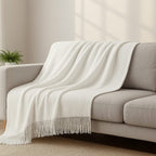 Supersoft Mohair Wool Cozy Mix Blanket with Timeless Appeal (Size 170x130 cm) - Ivory