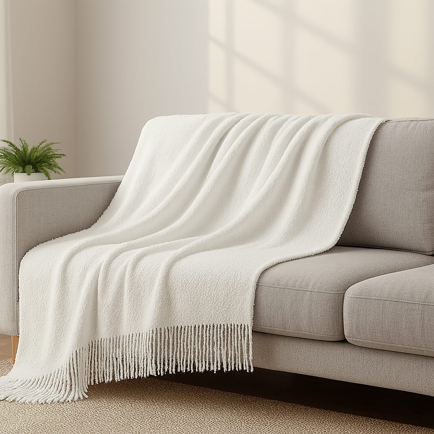 Supersoft Mohair Wool Cozy Mix Blanket with Timeless Appeal (Size 170x130 cm) - Ivory