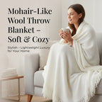 Supersoft Mohair Wool Cozy Mix Blanket with Timeless Appeal (Size 170x130 cm) - Ivory