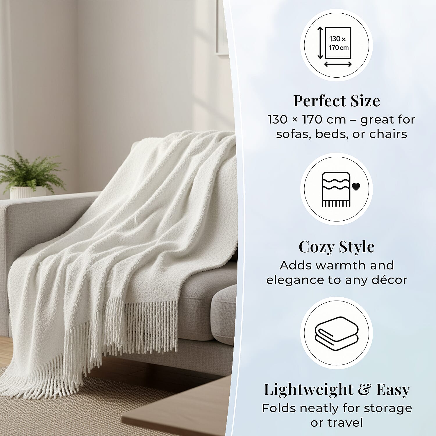 Supersoft Mohair Wool Cozy Mix Blanket with Timeless Appeal (Size 170x130 cm) - Ivory