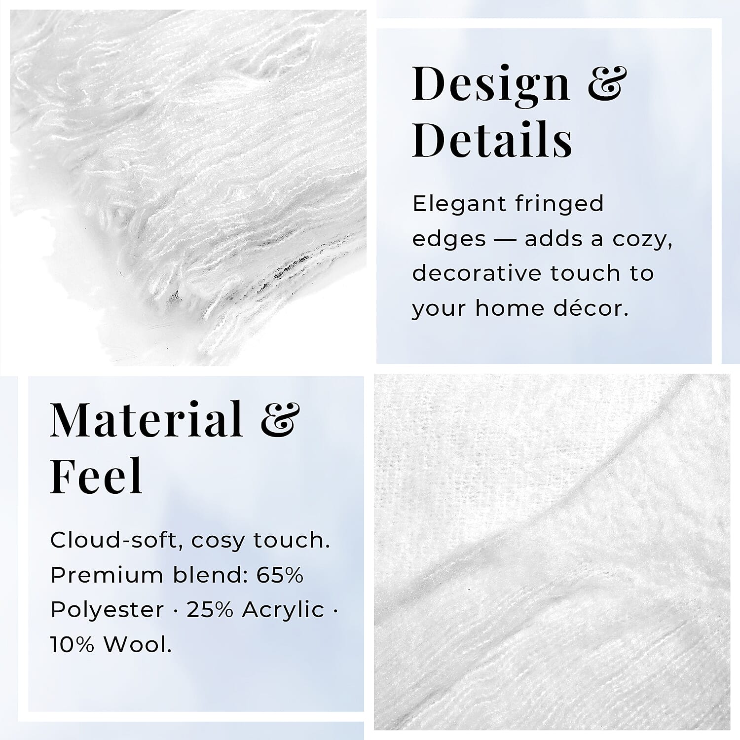 Supersoft Mohair Wool Cozy Mix Blanket with Timeless Appeal (Size 170x130 cm) - Ivory