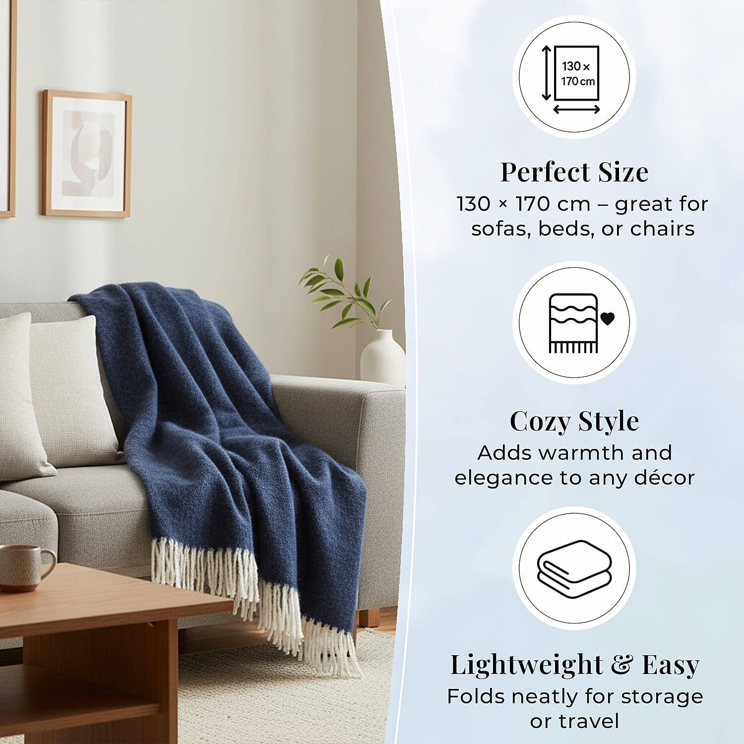 Supersoft Mohair Wool Cozy Mix Blanket with Timeless Appeal (Size 170x130 cm) - Navy