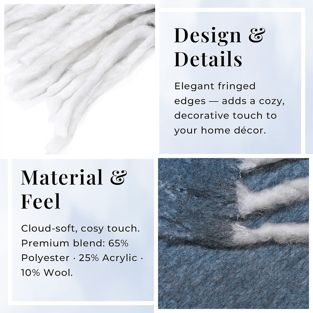 Supersoft Mohair Wool Cozy Mix Blanket with Timeless Appeal (Size 170x130 cm) - Navy