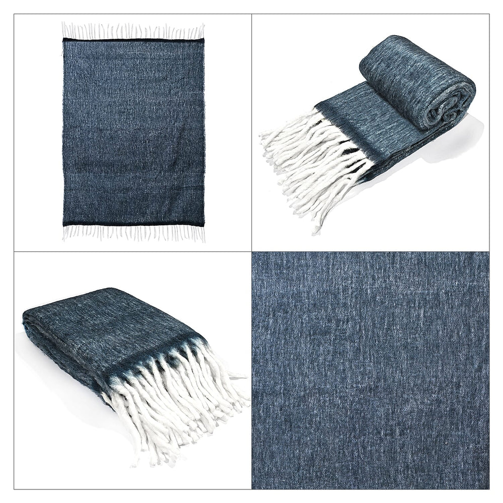 Supersoft Mohair Wool Cozy Mix Blanket with Timeless Appeal (Size 170x130 cm) - Navy