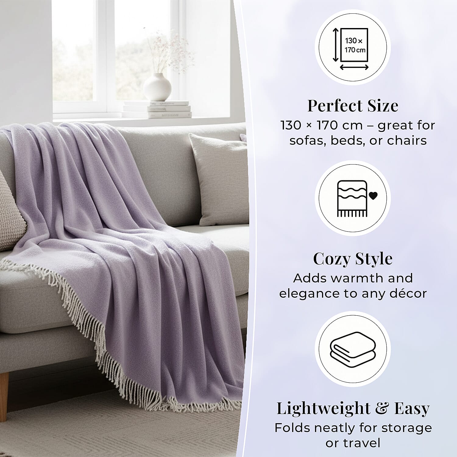 Supersoft Mohair Wool Cozy Mix Blanket with Timeless Appeal (Size 170x130 cm) - Lilac