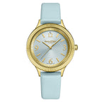 Swan - Edgar Ladies Crown Diamond Swiss Quartz Movt. Light Blue Dial 3ATM Water Resistant Watch With Light Blue Leather Strap