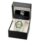 Swan - Edgar Ladies Crown Diamond Swiss Quartz Movt. Light Blue Dial 3ATM Water Resistant Watch With Light Blue Leather Strap