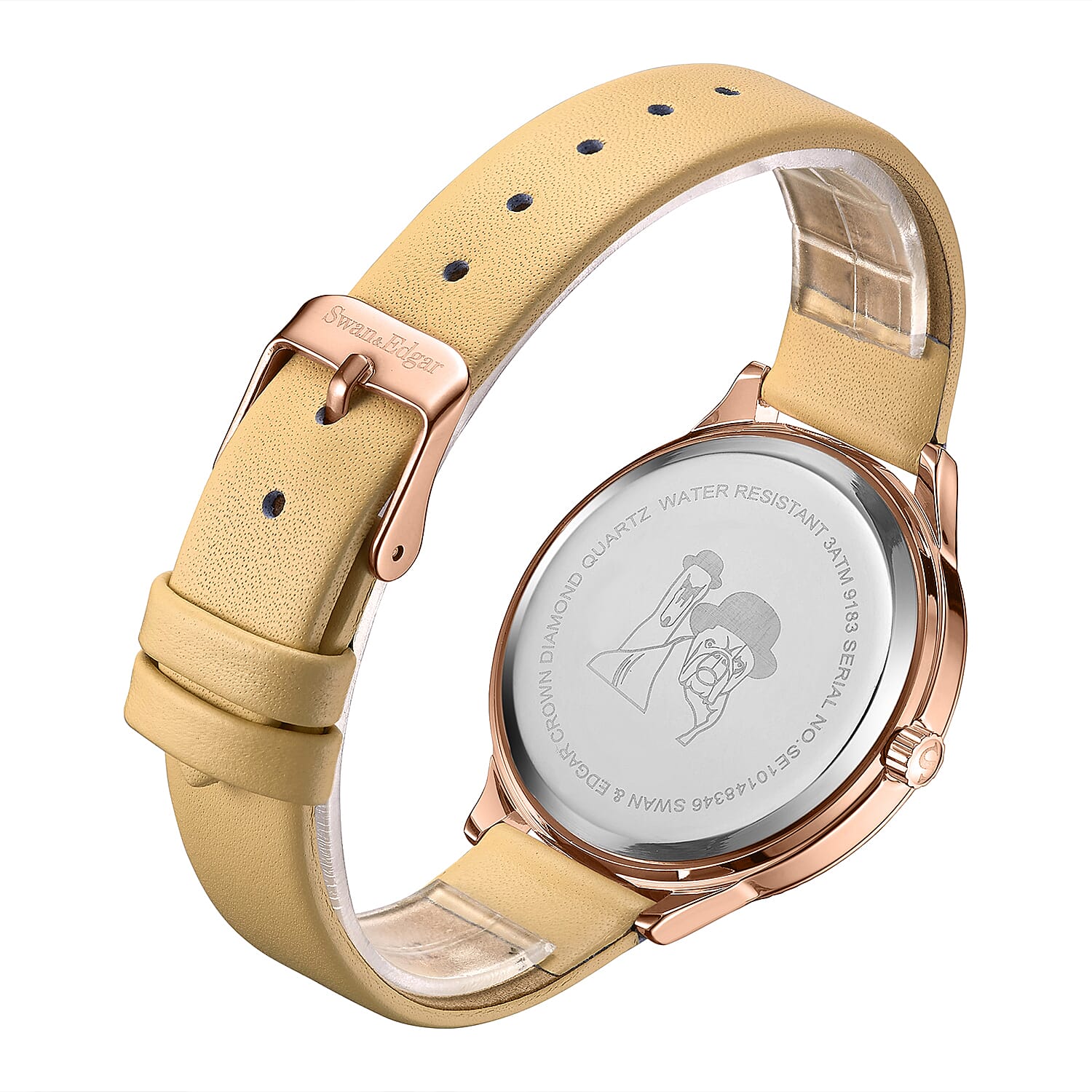 Swan - Edgar Ladies Crown Diamond Swiss Quartz Movt. Yellow Gold Dial 3ATM WR Watch With Yellow Gold Leather Strap