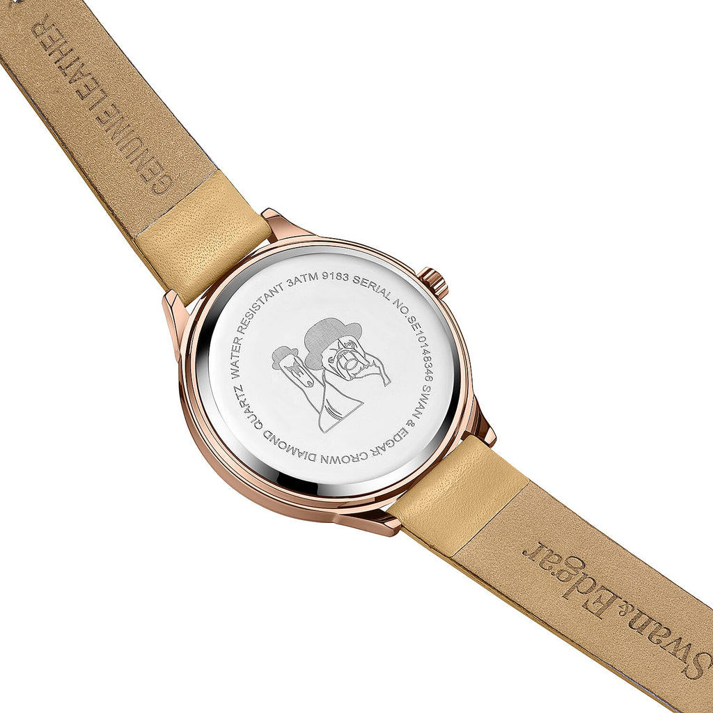 Swan - Edgar Ladies Crown Diamond Swiss Quartz Movt. Yellow Gold Dial 3ATM WR Watch With Yellow Gold Leather Strap