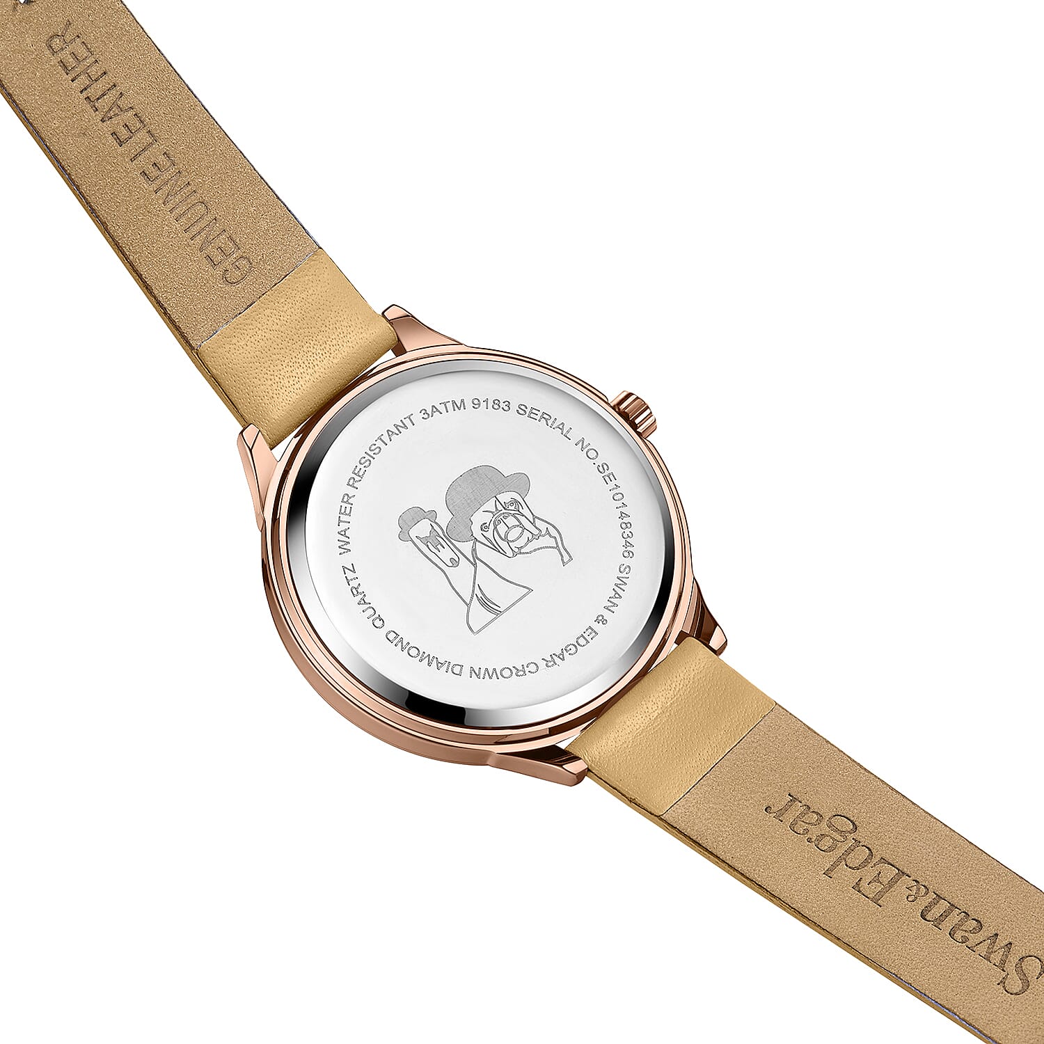 Swan - Edgar Ladies Crown Diamond Swiss Quartz Movt. Yellow Gold Dial 3ATM WR Watch With Yellow Gold Leather Strap