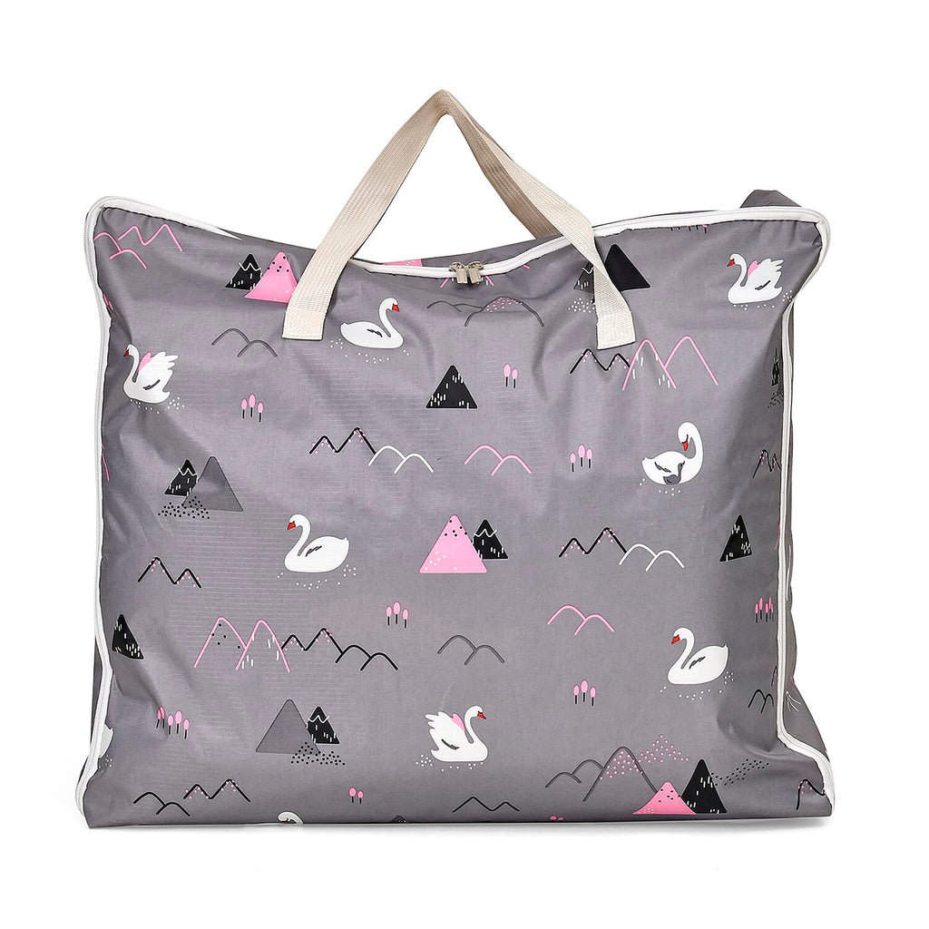Set of 3 Swan Pattern Storage Bags - Grey