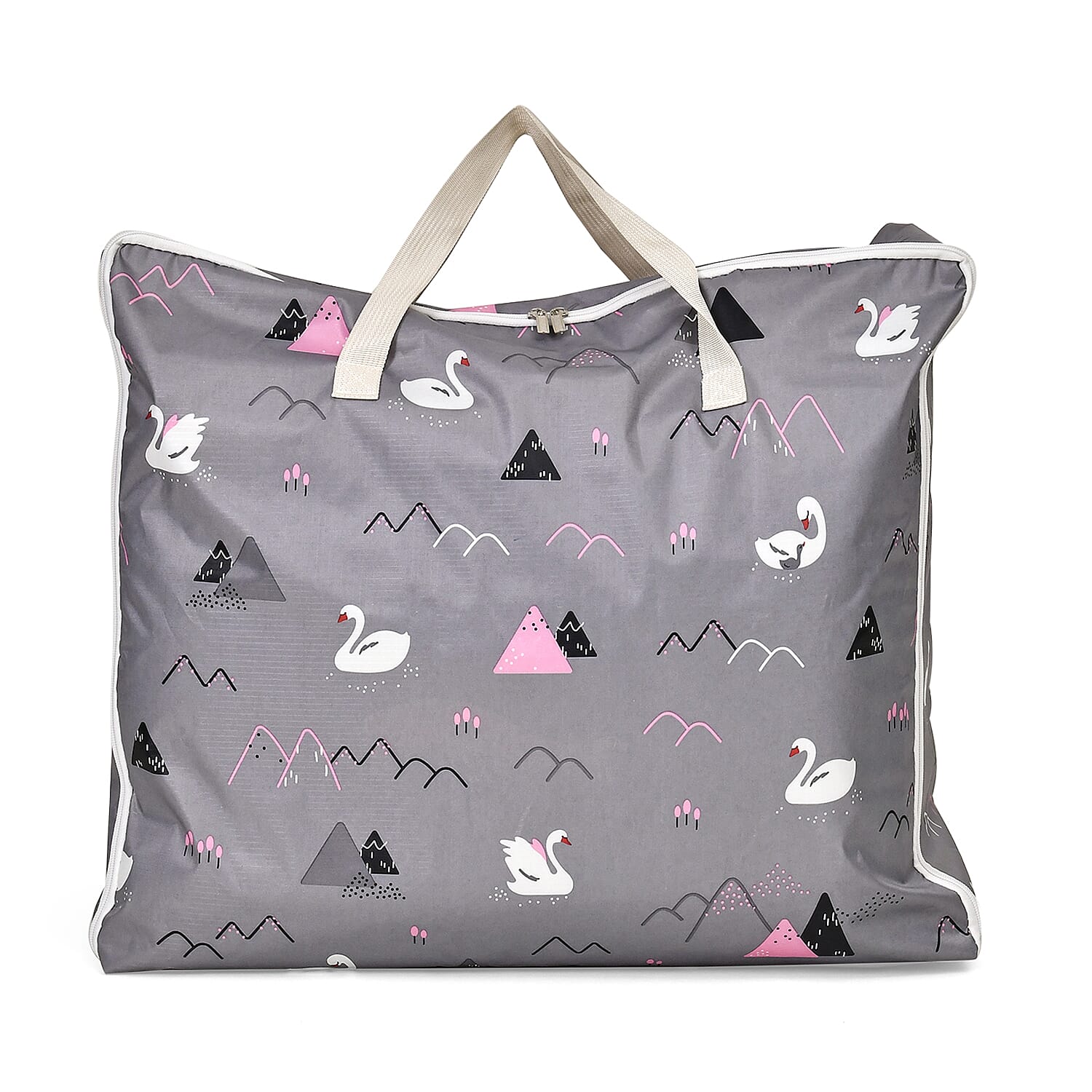 Set of 3 Swan Pattern Storage Bags - Grey