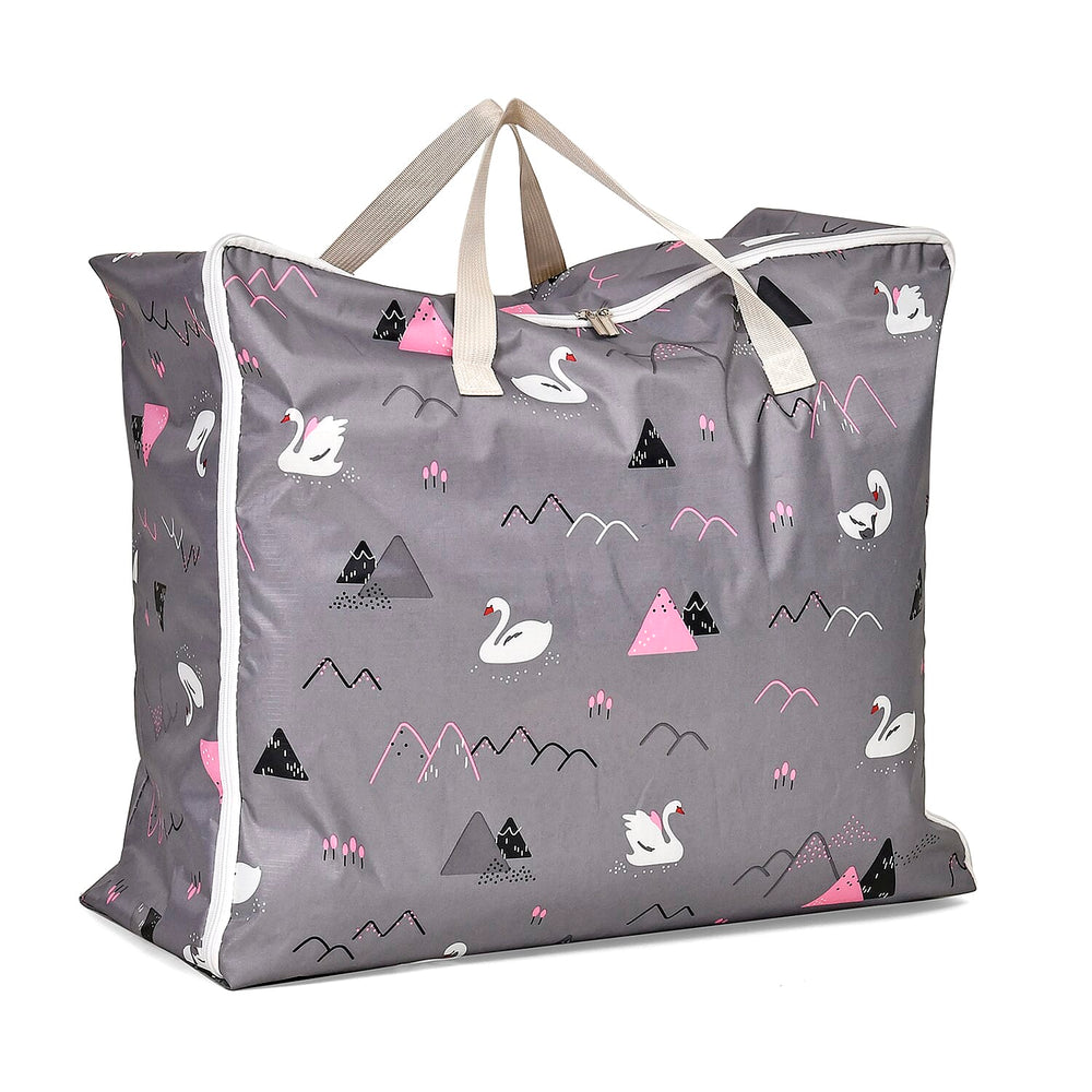 Set of 3 Swan Pattern Storage Bags - Grey