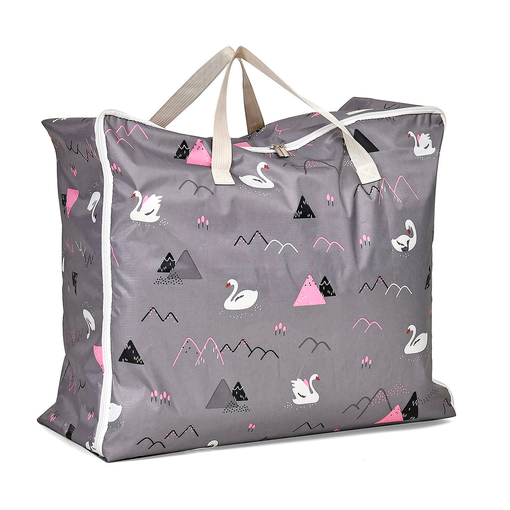 Set of 3 Swan Pattern Storage Bags - Grey