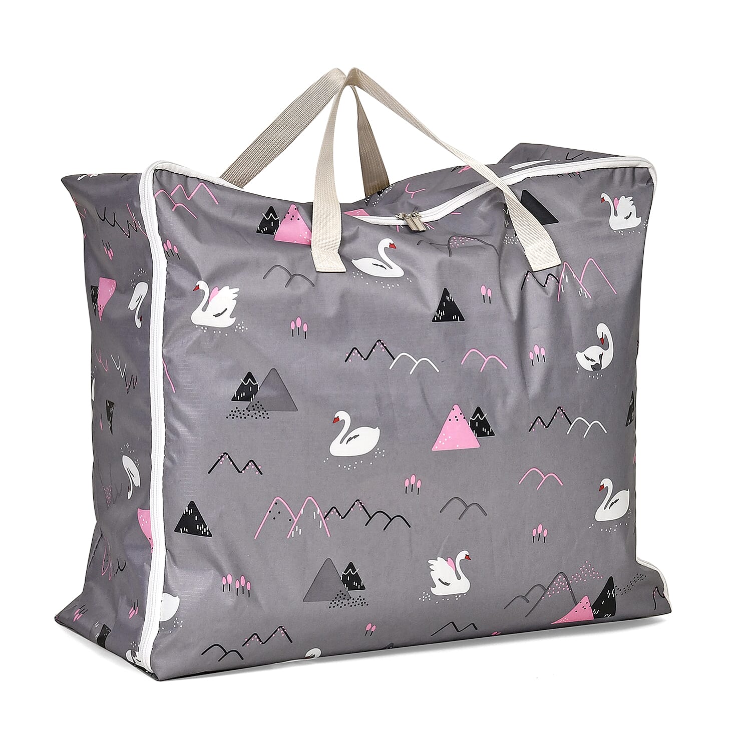 Set of 3 Swan Pattern Storage Bags - Grey