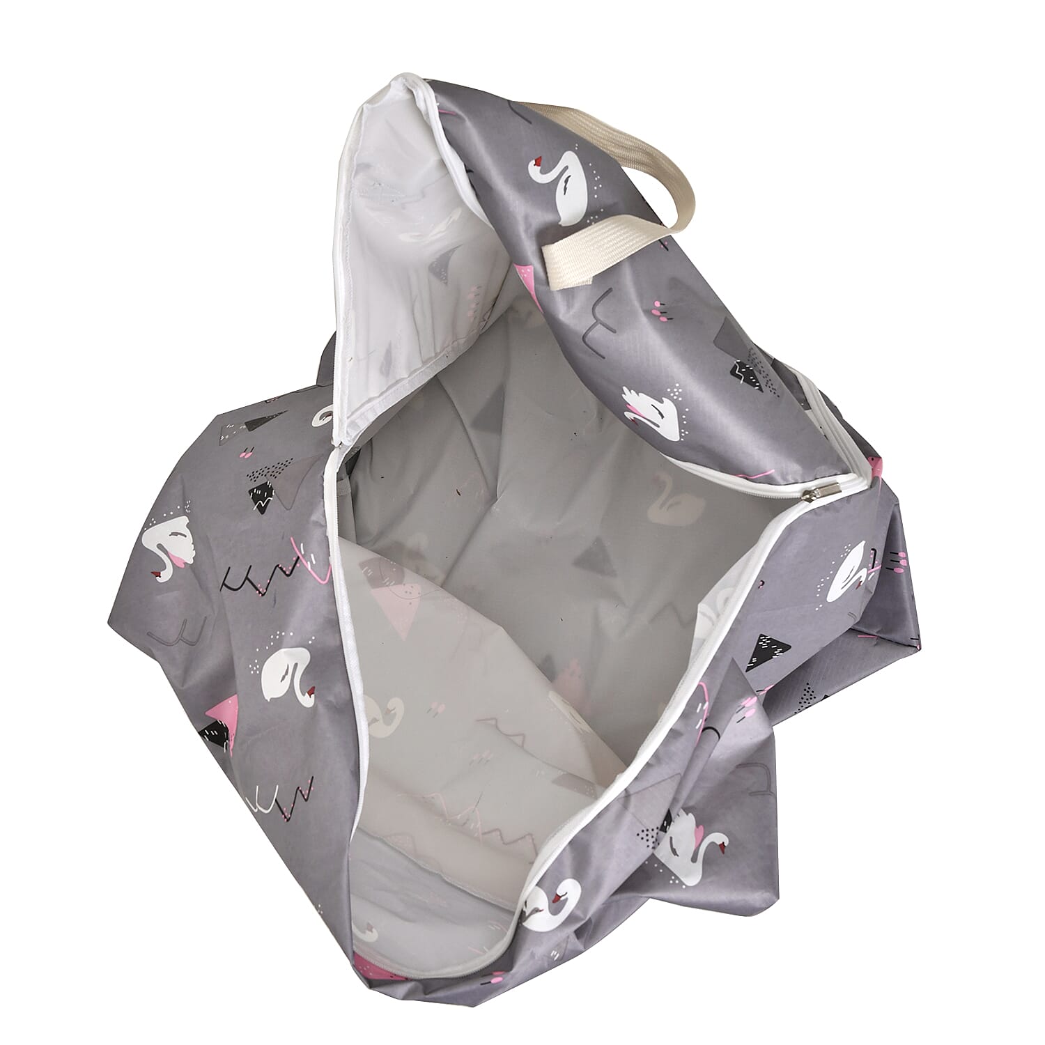 Set of 3 Swan Pattern Storage Bags - Grey