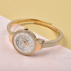 Andre Mouche Swiss Ronda Movement The Gracia Gold White 18Kt Gold Plated Ladies Bangle Watch (Size 7 - 7.5) in Gold Tone