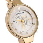 Andre Mouche Swiss Ronda Movement The Gracia Gold White 18Kt Gold Plated Ladies Bangle Watch (Size 7 - 7.5) in Gold Tone