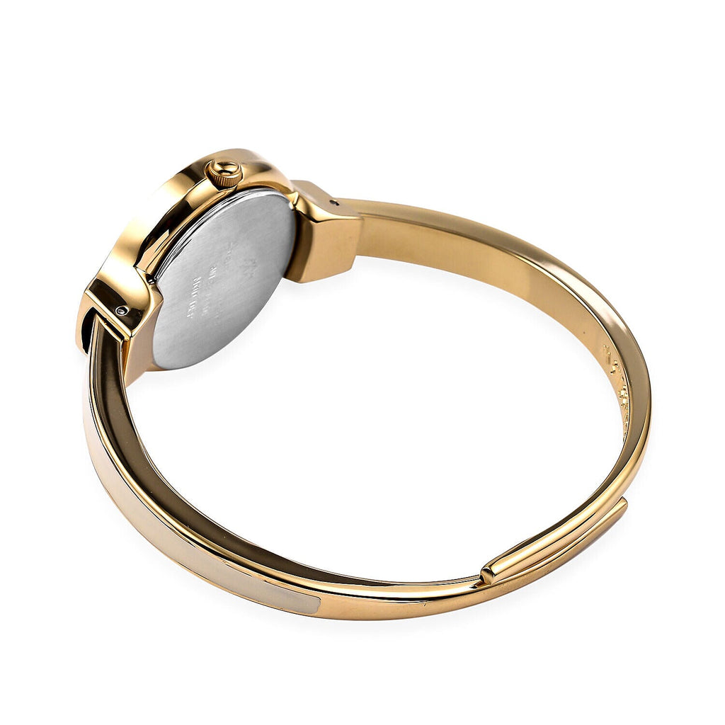 Andre Mouche Swiss Ronda Movement The Gracia Gold White 18Kt Gold Plated Ladies Bangle Watch (Size 7 - 7.5) in Gold Tone