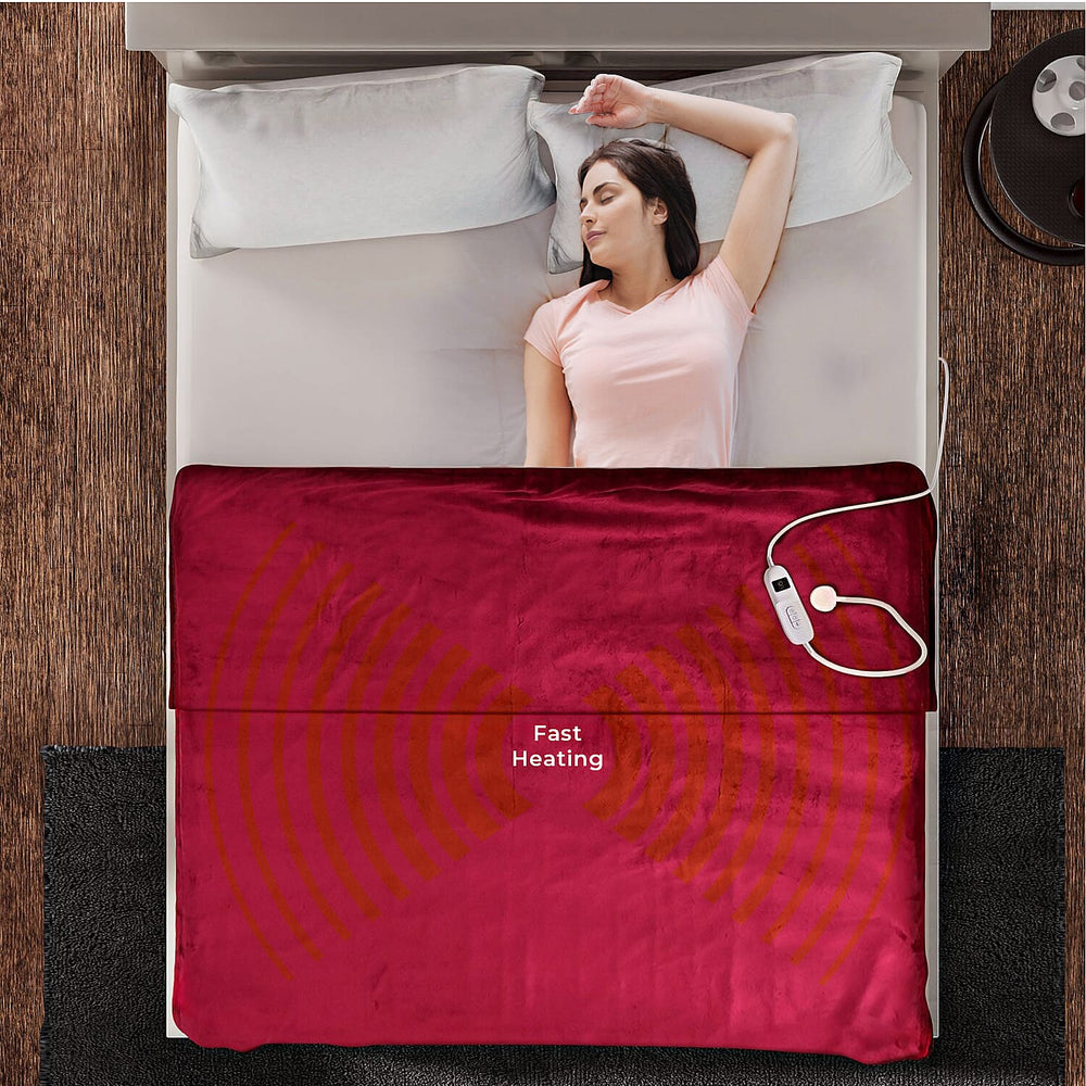 Doorbuster - Double Layer Sherpa Electric Heated Blanket with Overheating Protection & Detachable Controller (Power 160W, King Size) - Red