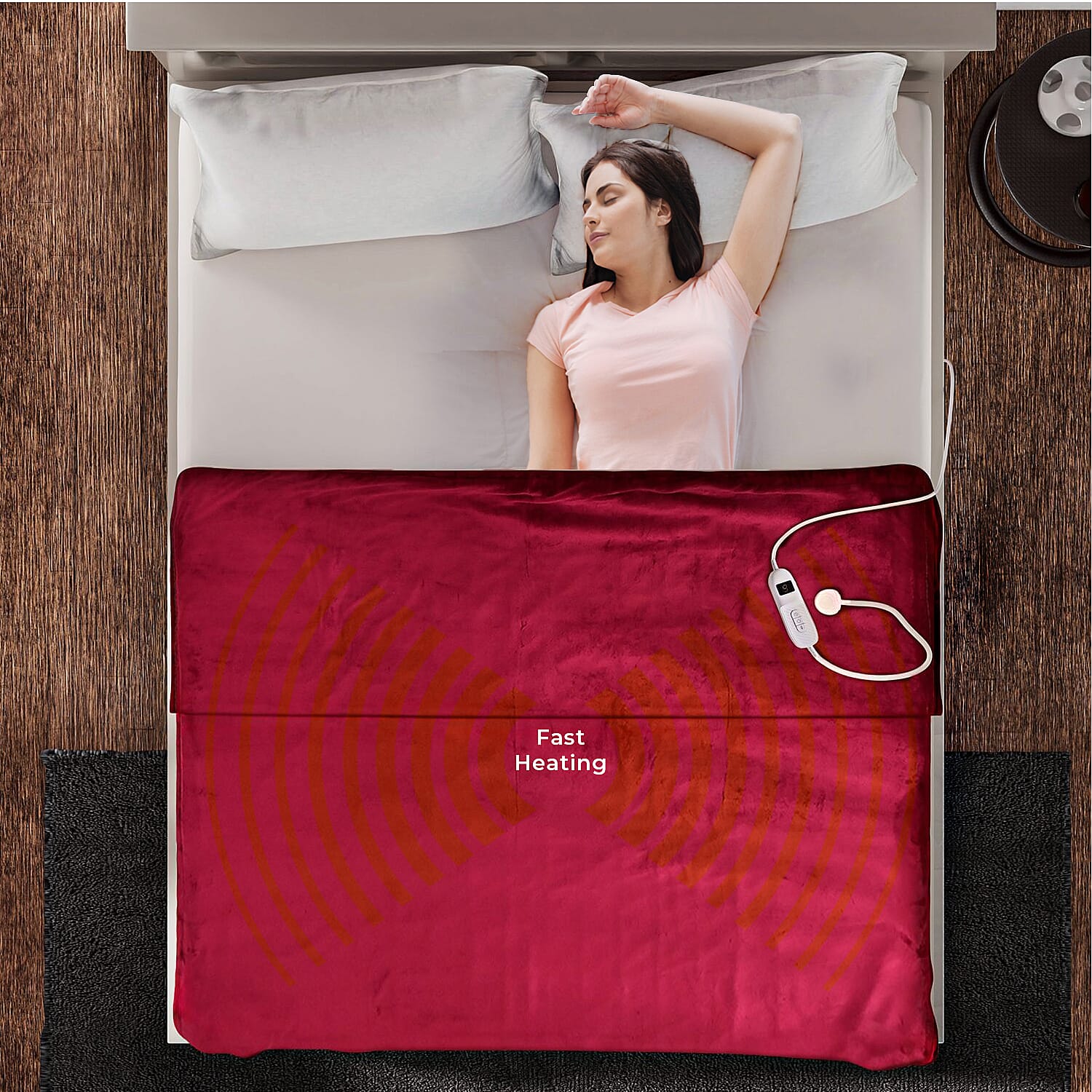 Doorbuster - Double Layer Sherpa Electric Heated Blanket with Overheating Protection & Detachable Controller (Power 160W, King Size) - Red
