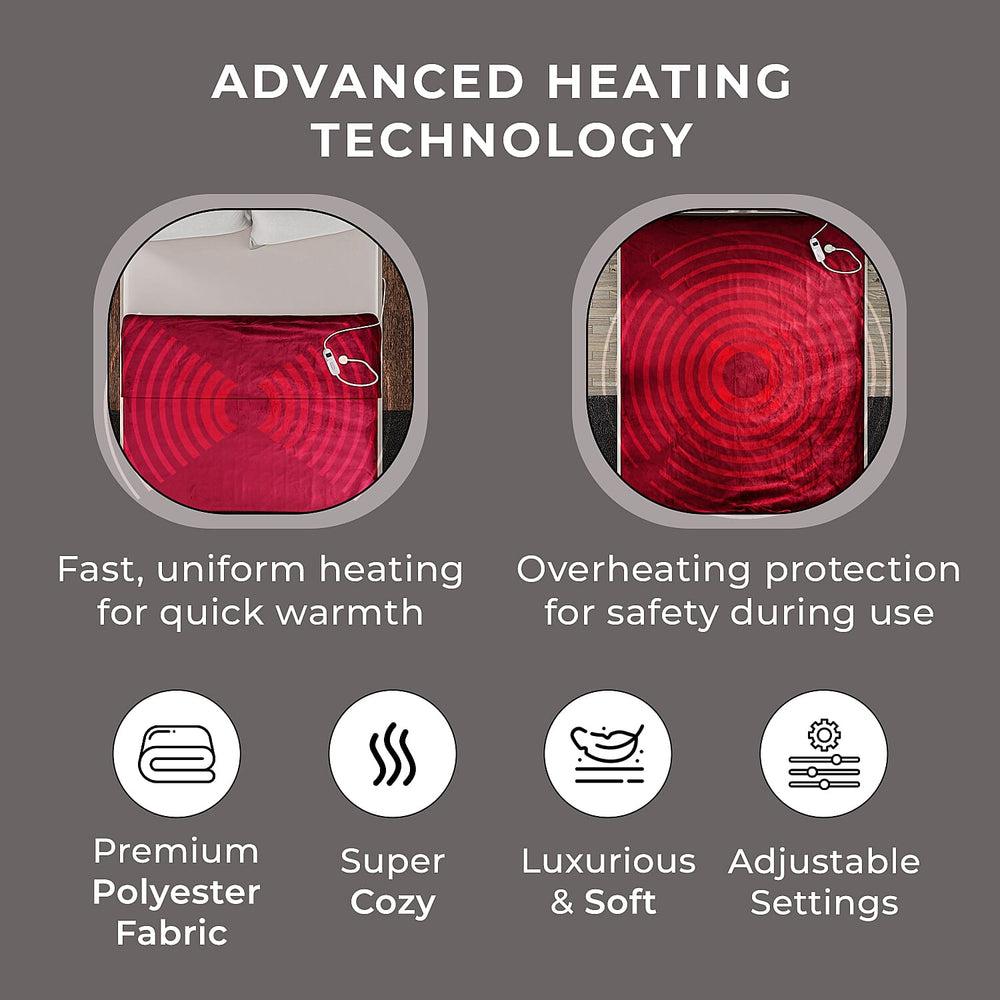 Doorbuster - Double Layer Sherpa Electric Heated Blanket with Overheating Protection & Detachable Controller (Power 160W, King Size) - Red