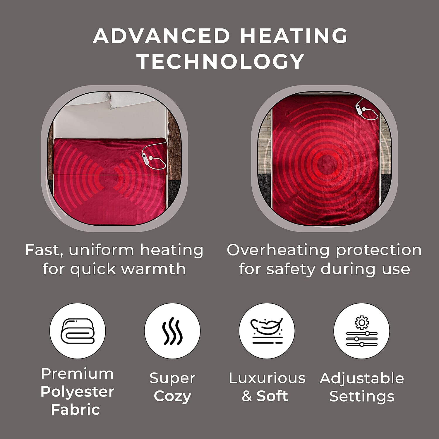 Doorbuster - Double Layer Sherpa Electric Heated Blanket with Overheating Protection & Detachable Controller (Power 160W, King Size) - Red