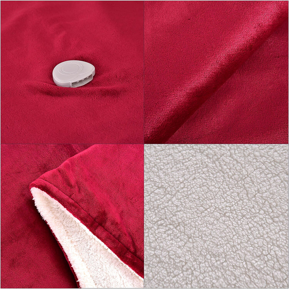 Doorbuster - Double Layer Sherpa Electric Heated Blanket with Overheating Protection & Detachable Controller (Power 160W, King Size) - Red