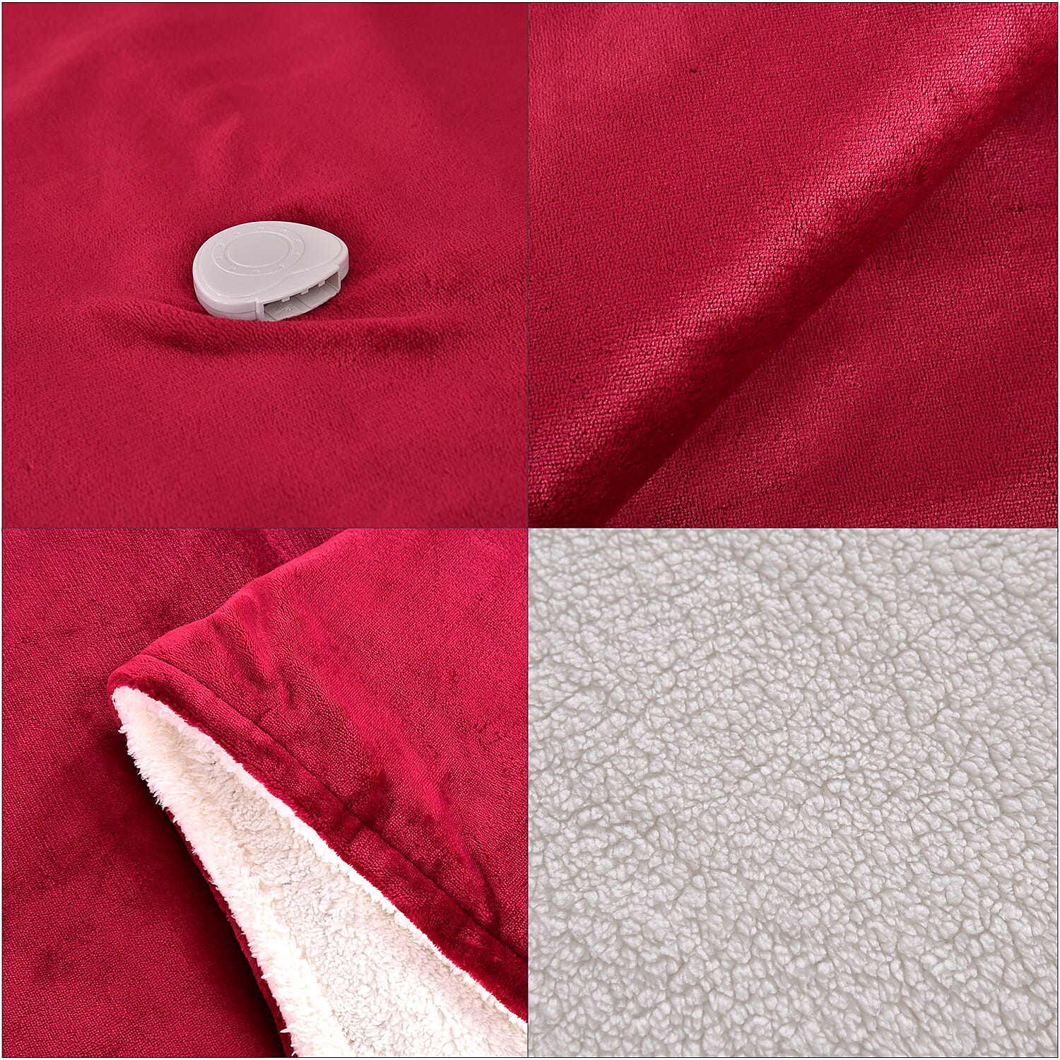 Doorbuster - Double Layer Sherpa Electric Heated Blanket with Overheating Protection & Detachable Controller (Power 160W, King Size) - Red