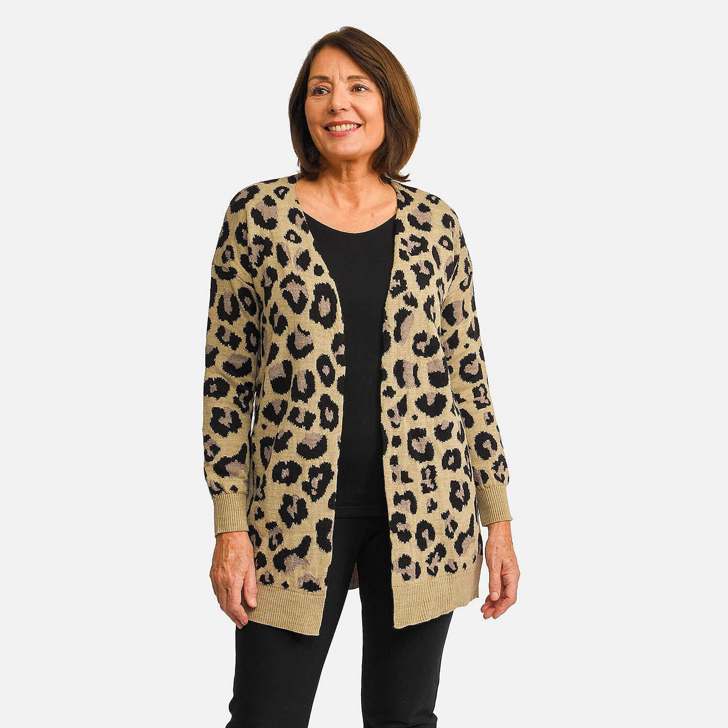 TAMSY 100% Acrylic Leopard Print Cardigan (Size XL) - Grey and Black