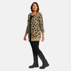 TAMSY 100% Acrylic Leopard Print Cardigan (Size XL) - Grey and Black