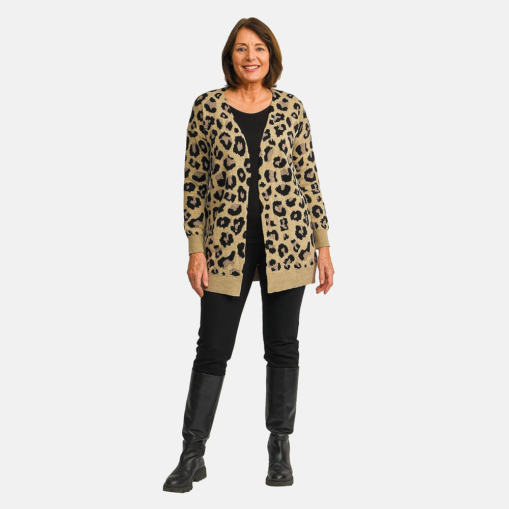 TAMSY 100% Acrylic Leopard Print Cardigan (Size XL) - Grey and Black