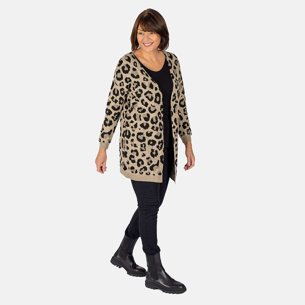 TAMSY Leopard Print Cardigan (Size XL) - Peach and Black