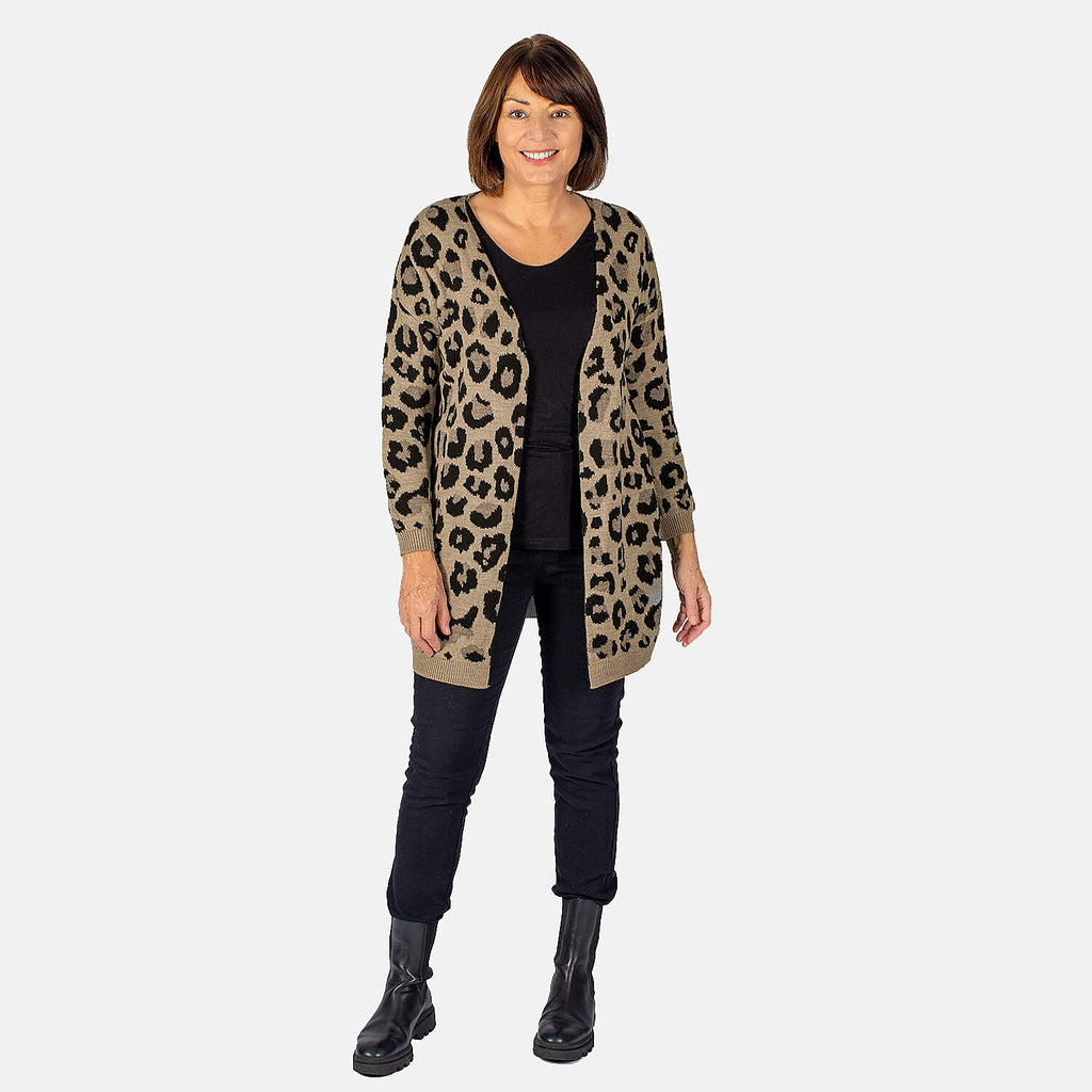 TAMSY Leopard Print Cardigan (Size XL) - Peach and Black