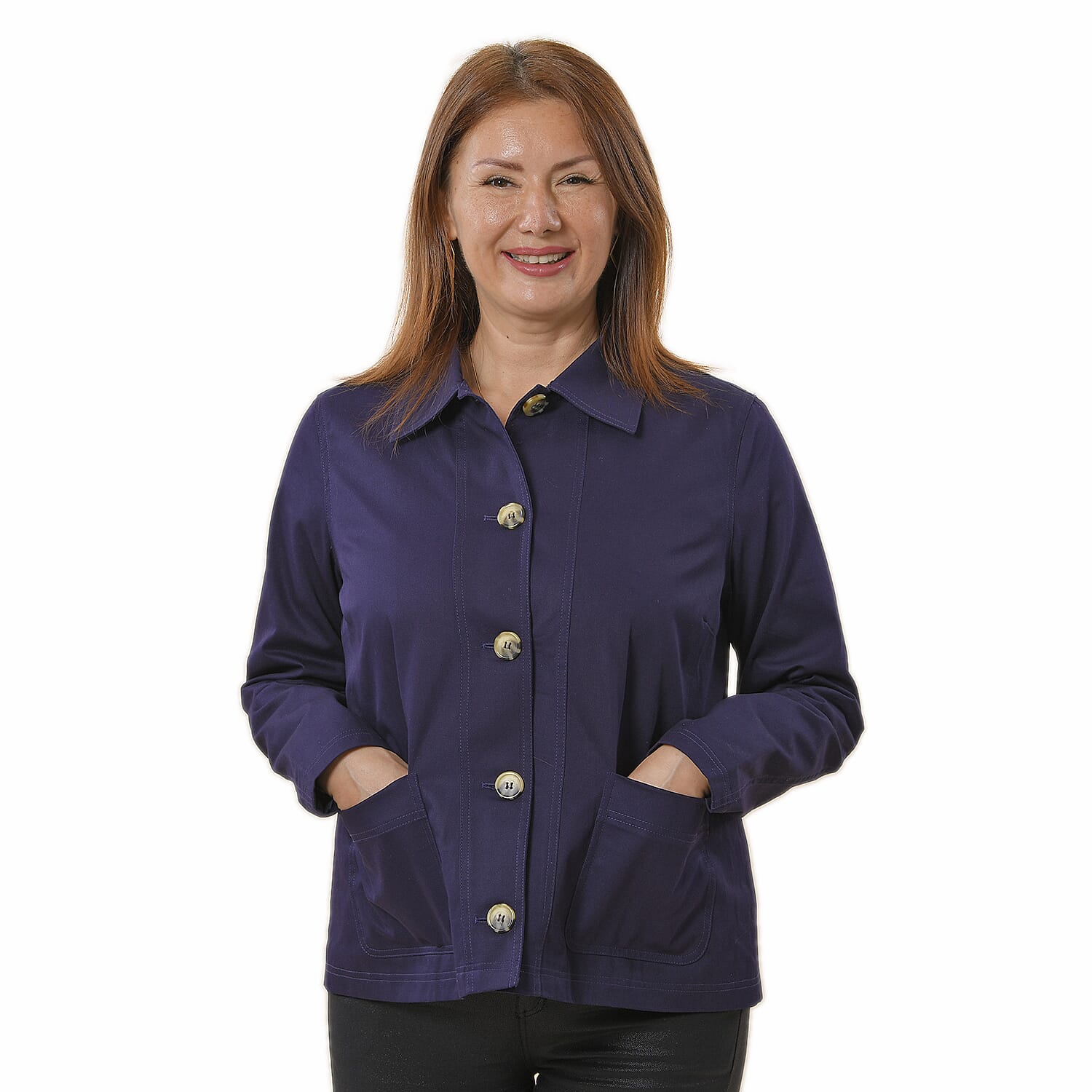 TAMSY 100% Cotton Jacket with Pockets (Size XL) - Dark Purple
