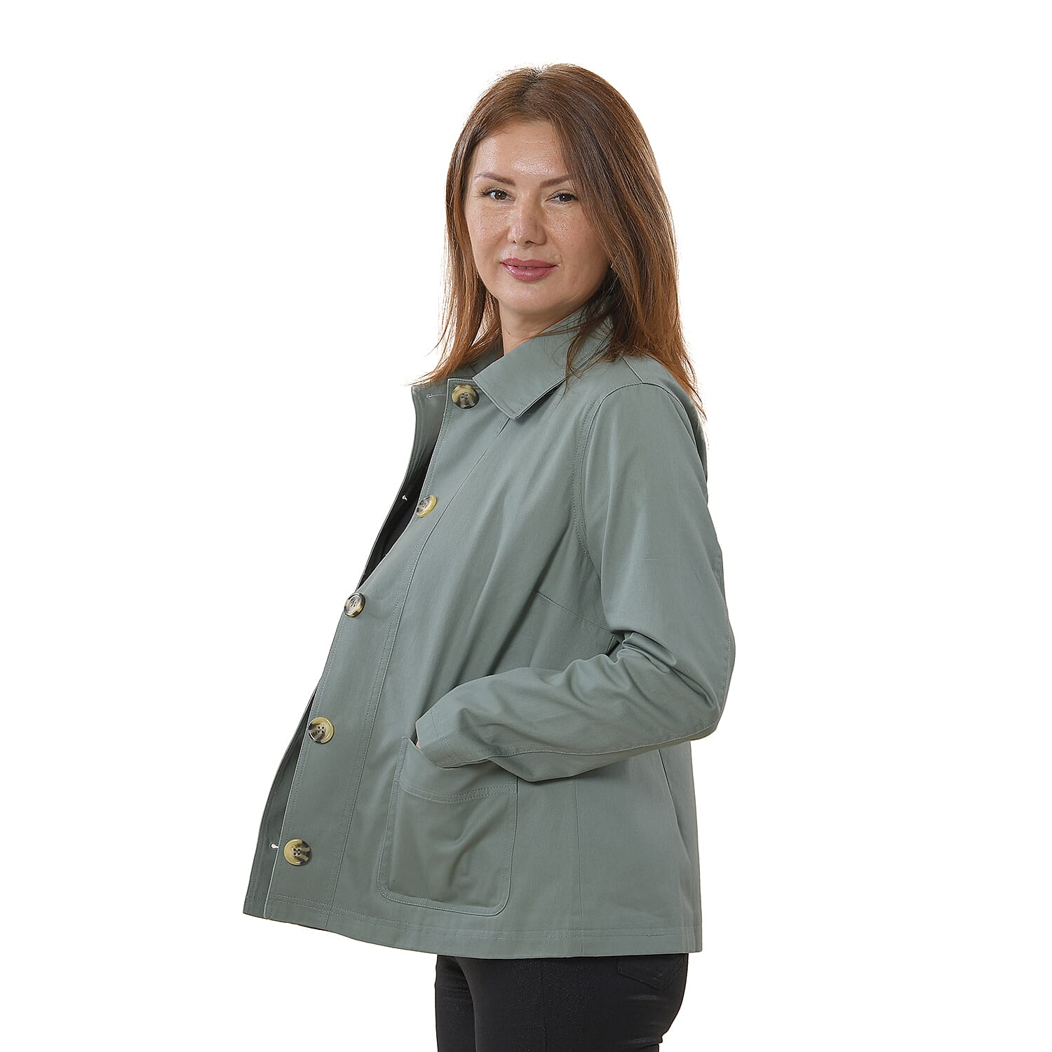TAMSY 100% Cotton Jacket with Pockets (Size M) - Green