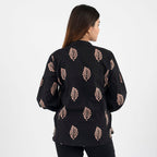TAMSY 100% Cotton Leaf Printed Top with Full Sleeves (Size S,8-10) - Black