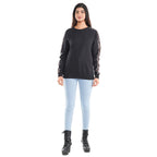 TAMSY 100% Cotton Leopard Pattern Sleeve Fleece Sweatshirt (Size S) - Black