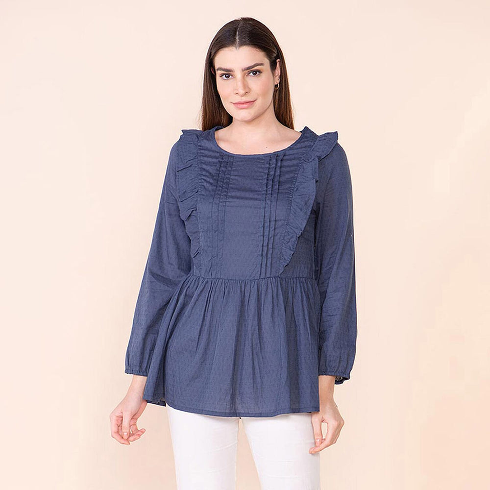 TAMSY 100% Cotton Plain Top (Size 16) - Navy Blue