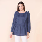 TAMSY 100% Cotton Plain Top (Size 16) - Navy Blue