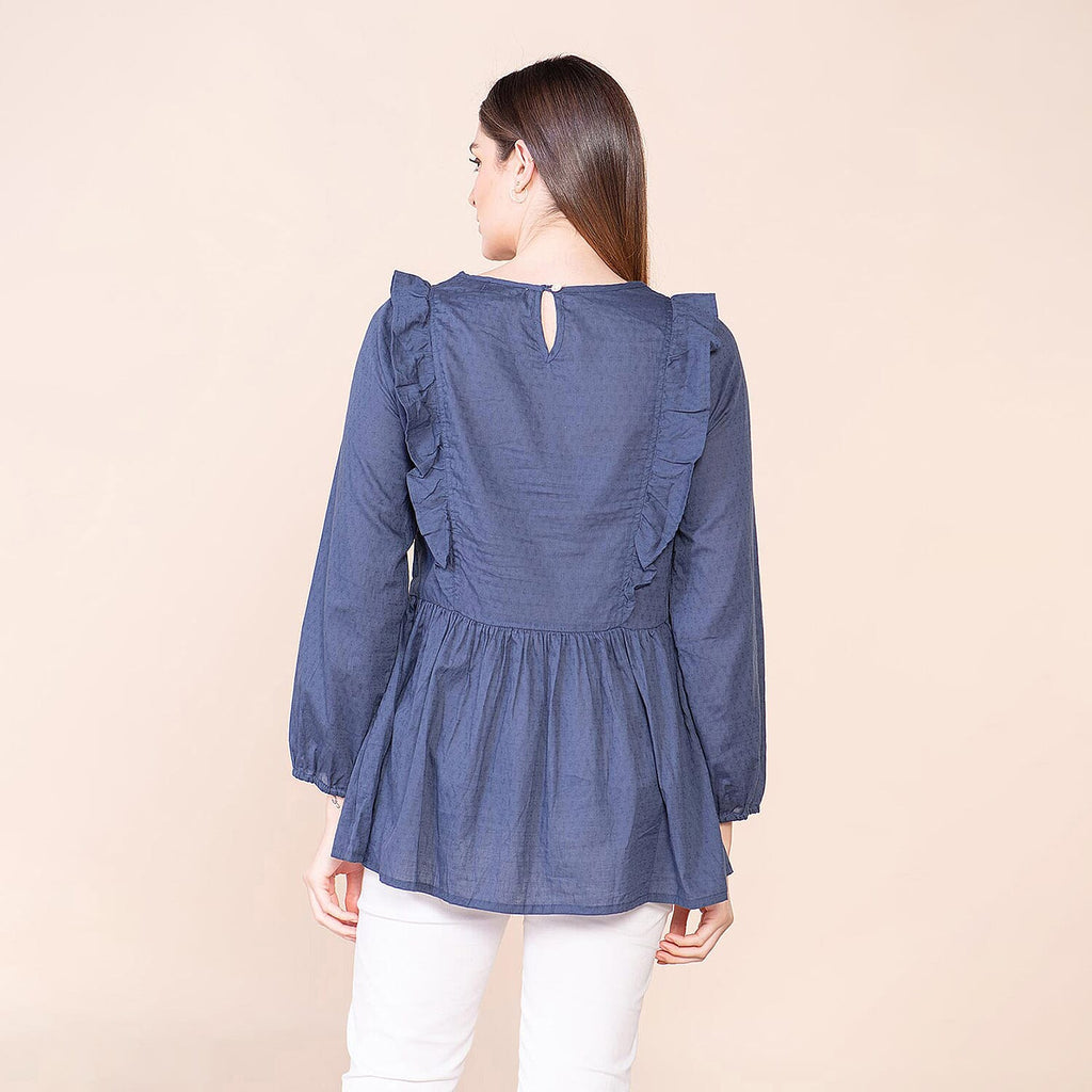 TAMSY 100% Cotton Plain Top (Size 16) - Navy Blue