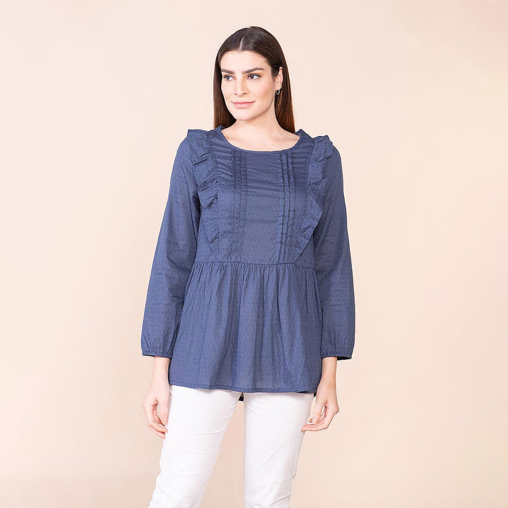 TAMSY 100% Cotton Plain Top (Size 16) - Navy Blue
