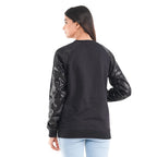 TAMSY 100% Cotton Sequin Sleeve Fleece Sweatshirt (Size XL) - Black