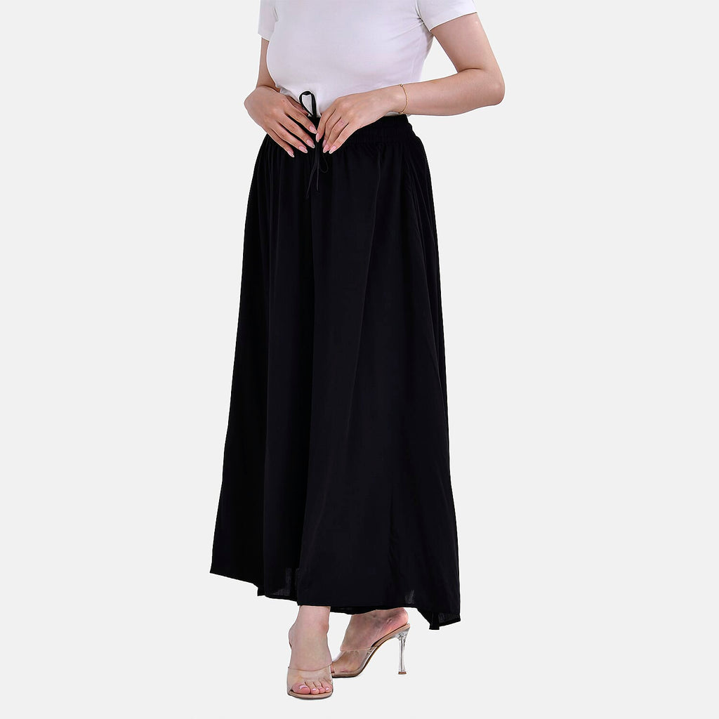 Tamsy 100% Viscose Elastic-waistband Culotte (One Size 8 - 18) - Black