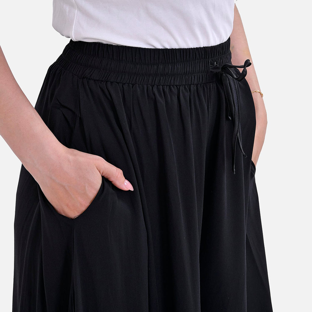 Tamsy 100% Viscose Elastic-waistband Culotte (One Size 8 - 18) - Black