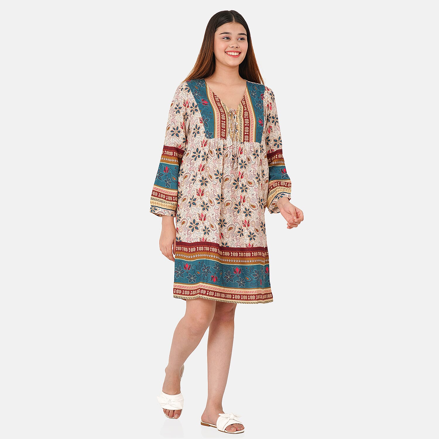 TAMSY 100% Viscose Floral Pattern Dress (Size XL,20 - 22) - Multi