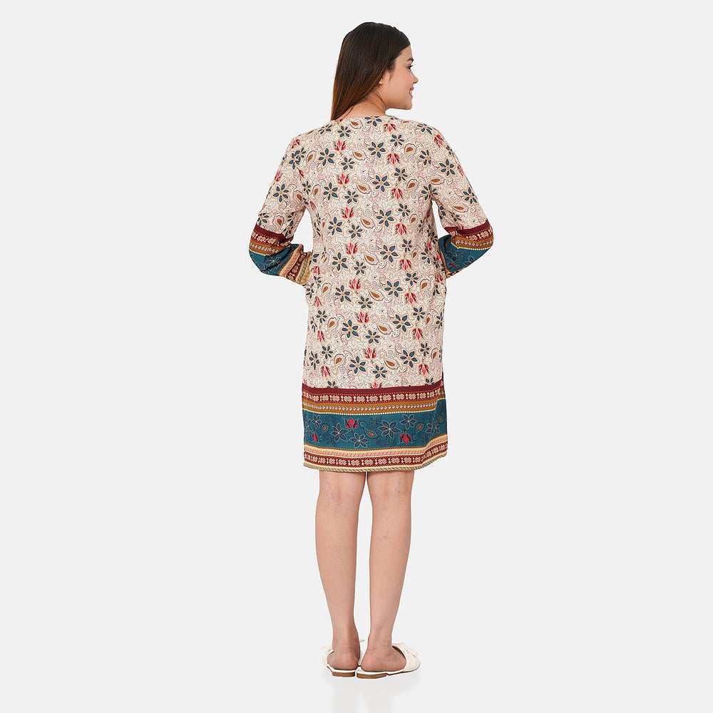 TAMSY 100% Viscose Floral Pattern Dress (Size XXL,24 - 26) - Multi